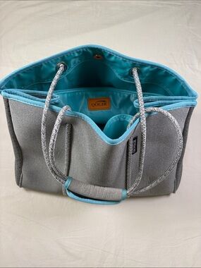 Gray Tote Bag with Turquoise Interior